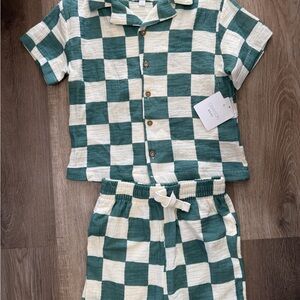 Kids Green and White Checkered Pajama Set